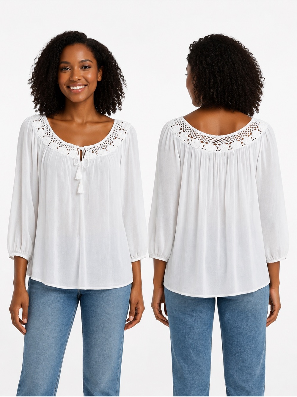 Forever 21 White 3/4 Sleeve Top Size L